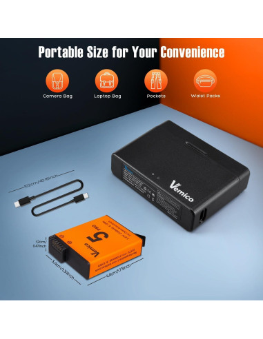 Cargador Doble Vemico para Baterías OSMO Action 5 Pro 2100mAh