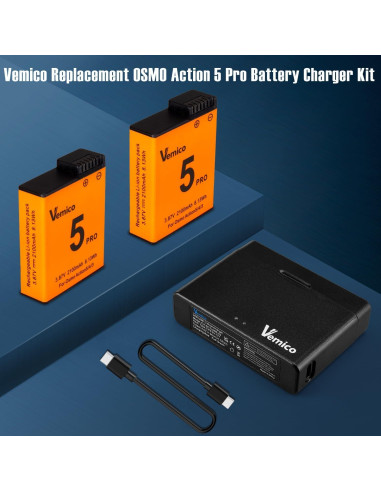 Cargador Doble Vemico para Baterías OSMO Action 5 Pro 2100mAh