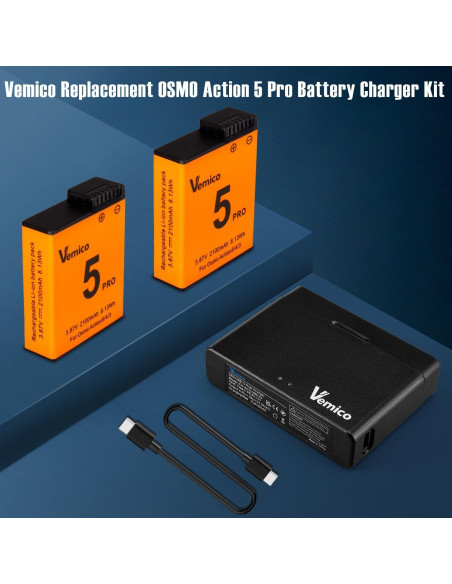 Cargador Doble Vemico para Baterías OSMO Action 5 Pro 2100mAh