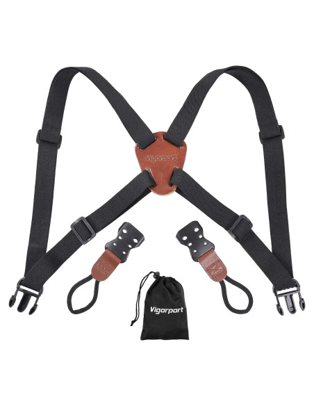 Correa de cámara Vigorport cruzada para DSLR y binoculares - Marrón