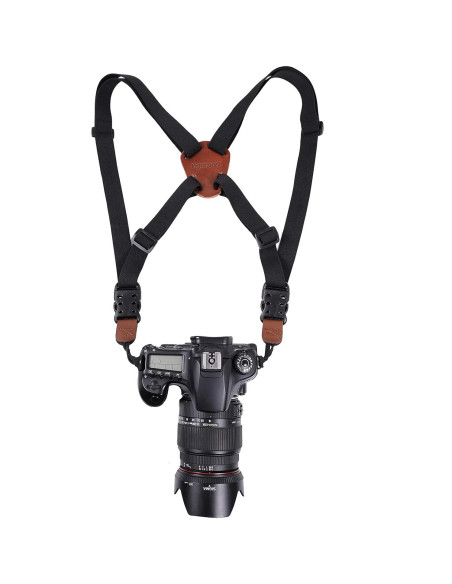 Correa de cámara Vigorport cruzada para DSLR y binoculares - Marrón