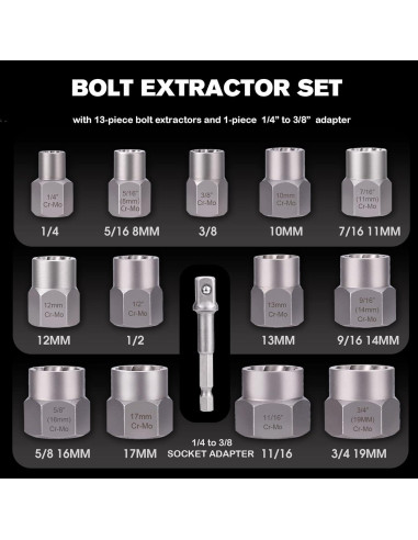 Juego de Extractores de Tornillos REXBETI 26 Piezas HSS