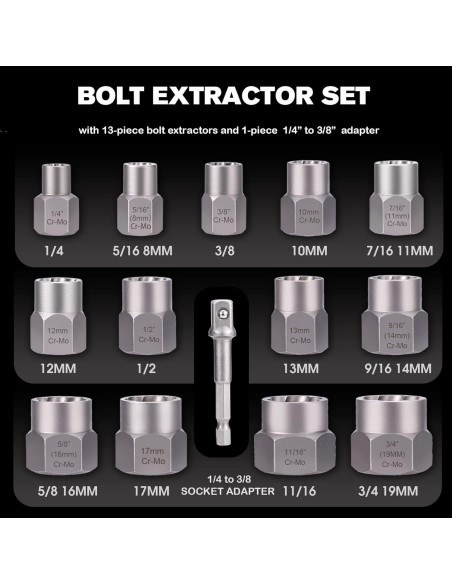 Juego de Extractores de Tornillos REXBETI 26 Piezas HSS