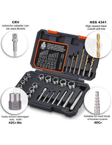 Juego de Extractores de Tornillos REXBETI 26 Piezas HSS