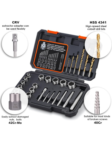 Juego de Extractores de Tornillos REXBETI 26 Piezas HSS