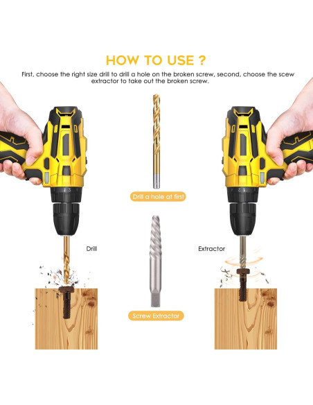 Juego de Extractores de Tornillos REXBETI 26 Piezas HSS