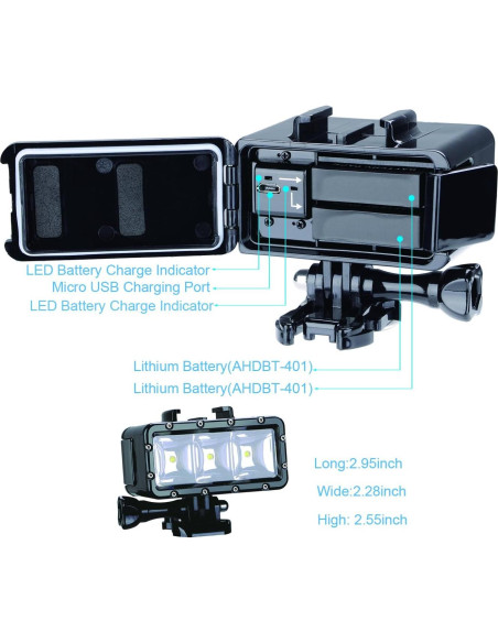 Luz Submarina Dimmable Suptig para GoPro Hero 13-4, 166g