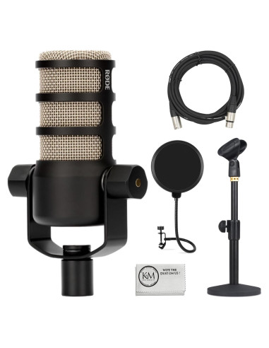 Micrófono Dinámico Rode PodMic para Podcasting + Soporte + Filtro Pop + Cable XLR 6.1m + Paño