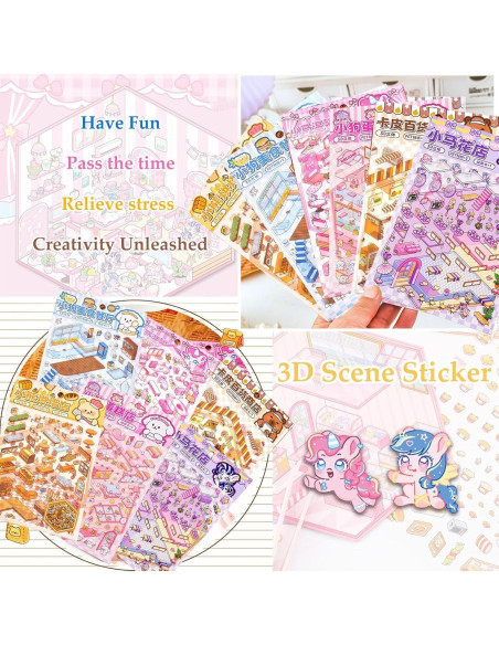 Pegatinas 3D DIY Genérico - Mini Escenas de Caricatura Coloridas