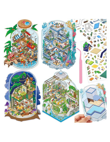 4 Sets de Pegatinas 3D DIY Casa BROVITI - Escenas Creativas