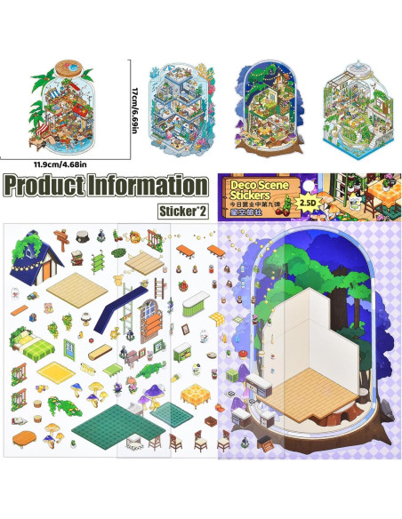 4 Sets de Pegatinas 3D DIY Casa BROVITI - Escenas Creativas