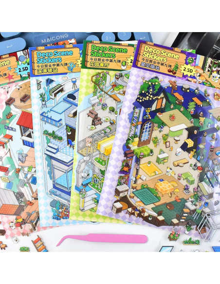 4 Sets de Pegatinas 3D DIY Casa BROVITI - Escenas Creativas