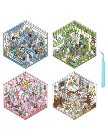 4 Sets Pegatinas 3D DIY MOSOTECH - Escenas de Mini Habitaciones 4 Sets Pegatinas 3D DIY MOSOTECH - Escenas de Mini Habitaciones