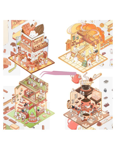 4 Sets Stickers 3D Casa Conejo BROVITI - Alivio Estrés