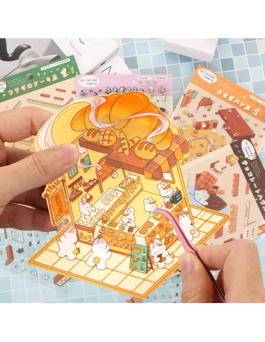 4 Sets Stickers 3D Casa Conejo BROVITI - Alivio Estrés