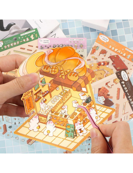 4 Sets Stickers 3D Casa Conejo BROVITI - Alivio Estrés