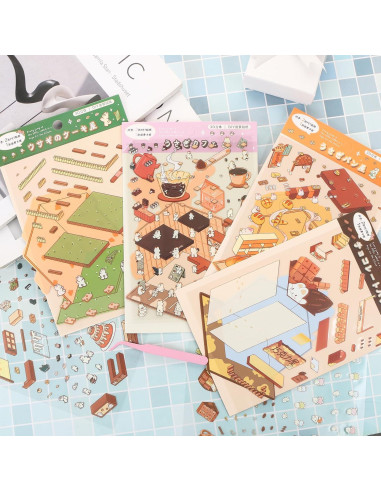 4 Sets Stickers 3D Casa Conejo BROVITI - Alivio Estrés