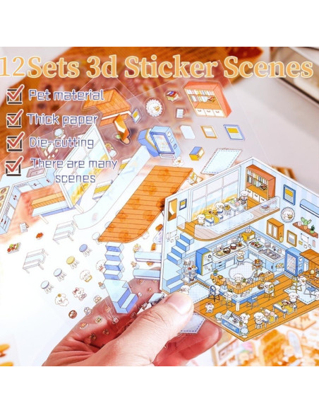 12 Sets de Pegatinas 3D DIY de Casa Affoto - Manualidades Creativas