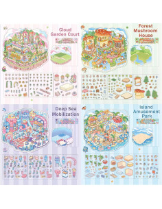 Stickers 3D DIY EUTVIBRP - 4 Conjuntos de Escenas de Animales 2