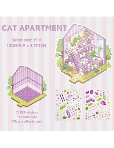 Set de Stickers 3D DIY Genérico - 8 Etiquetas de Escena Miniatura