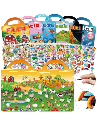 Set de 6 Libros de Stickers 3D Reutilizables Kalysky