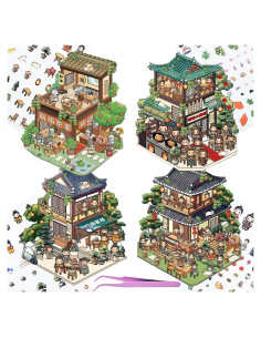 4 Sets Stickers 3D DIY Casa Escena BROVITI Vintage