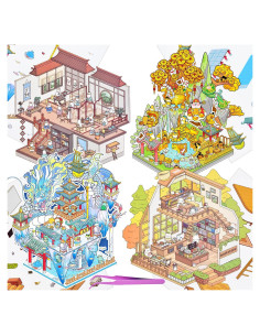 4 Sets Stickers 3D DIY Animales BROVITI para Mini Habitaciones