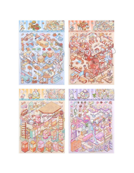 4 Sets Stickers 3D Miniatura Tienda de Mascotas icceemee
