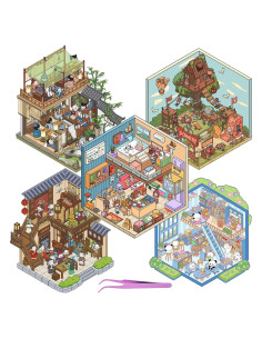 5 Juegos de Pegatinas 3D Vintage de Animales HOMICO - Mini Escenas