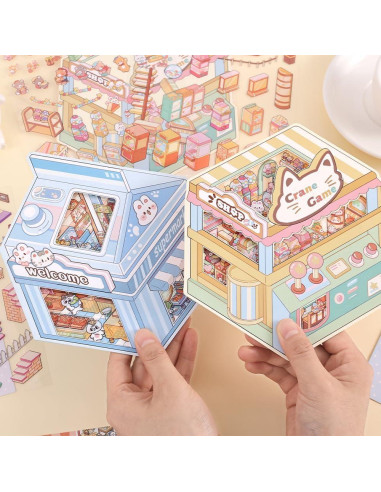 4 Sets Stickers 3D Miniatura Tienda de Mascotas icceemee