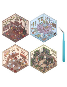 4 Sets Stickers 3D DIY LLOUSSAK para Mini Escenas 11.5x12.5 cm
