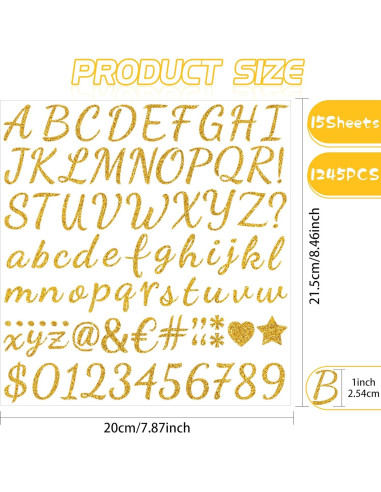 1245 Etiquetas de Letras Doradas Huimdery Autoadhesivas 1"