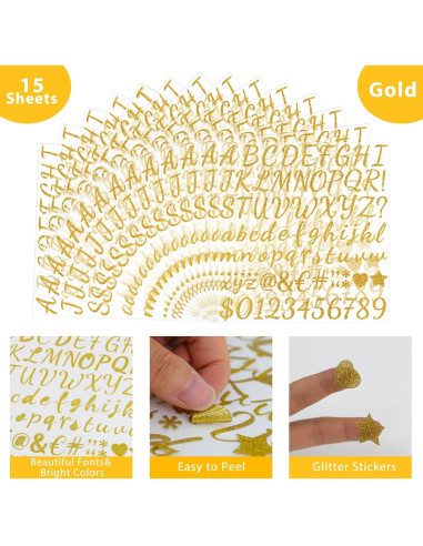 1245 Etiquetas de Letras Doradas Huimdery Autoadhesivas 1"