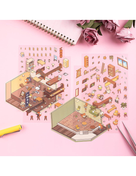 HINZIC 2 Juegos de Pegatinas 3D DIY Escenas de Animales