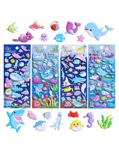 Stickers Espumosos de Vida Marina Sisiper - 140 Piezas Reutilizables