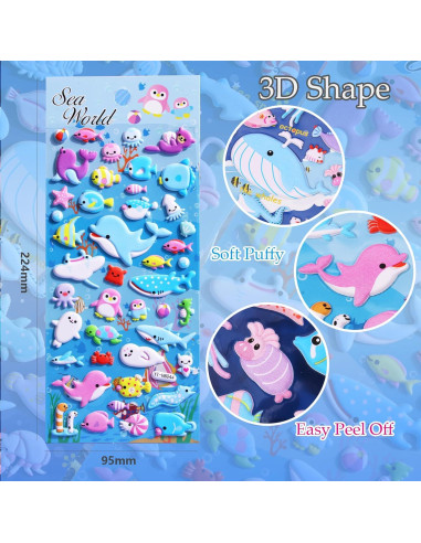 Stickers Espumosos de Vida Marina Sisiper - 140 Piezas Reutilizables