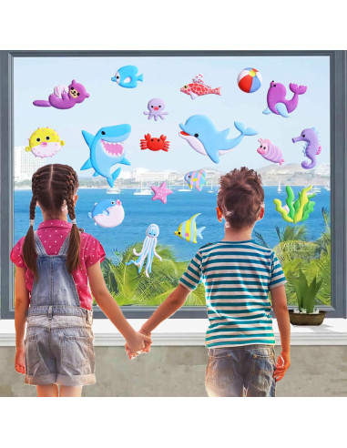 Stickers Espumosos de Vida Marina Sisiper - 140 Piezas Reutilizables