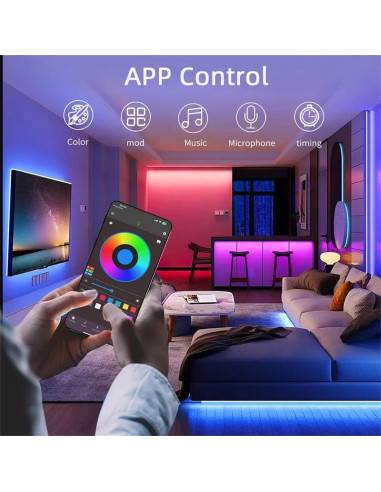 Luces de Neón LED 10M RGB IP67 con Control Remoto y App