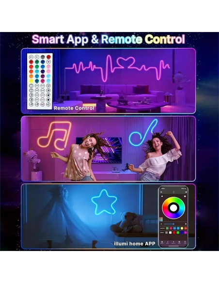 Luces de Neón LED 10M RGB IP67 con Control Remoto y App