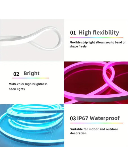 Luces de Neón LED 10M RGB IP67 con Control Remoto y App