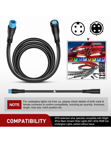 Cable de Extensión 4 Pin Nilight 5FT (1.52 m) para Luces RGB