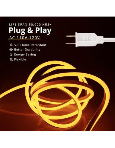 Tira de Luces LED Neón Amarillo 10.06m IP65 Enlazable