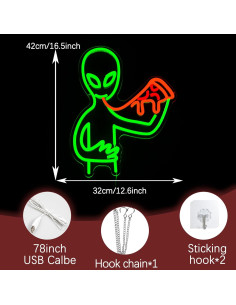 Cartel de Neón LED Pizza Alienígena Regulable 42x32 cm 2