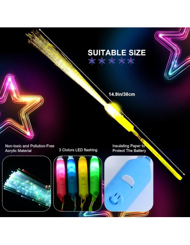 100 Varitas Brillantes de Fibra Óptica LED para Fiestas