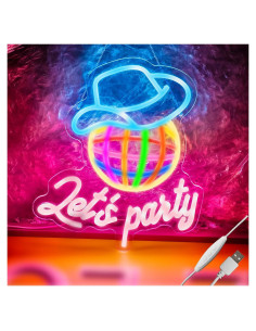 Letrero de Neón LED Vamos a Fiestar KHK 36.1x34cm Rosa