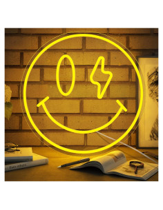 Cartel de Neón LED Amarillo Cara Sonriente 35 cm NEONIP
