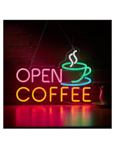 Cartel Neón LED Abierto Café Hoyoelec 43.2x30.5 cm USB