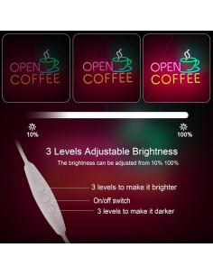 Cartel Neón LED Abierto Café Hoyoelec 43.2x30.5 cm USB 2