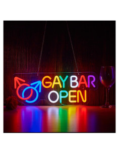 Cartel Neón Abierto de Bar Gay Hoyoelec LED USB 420x165mm