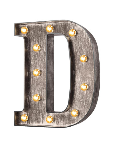 Letra Iluminada Vintage Glintee D Plateada 22cm Decoración